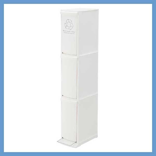 ポリプロピレン製の縦型スリム分別ダストボックス ３段 W 21 D 37 H 118 cm No 933 ホワイト