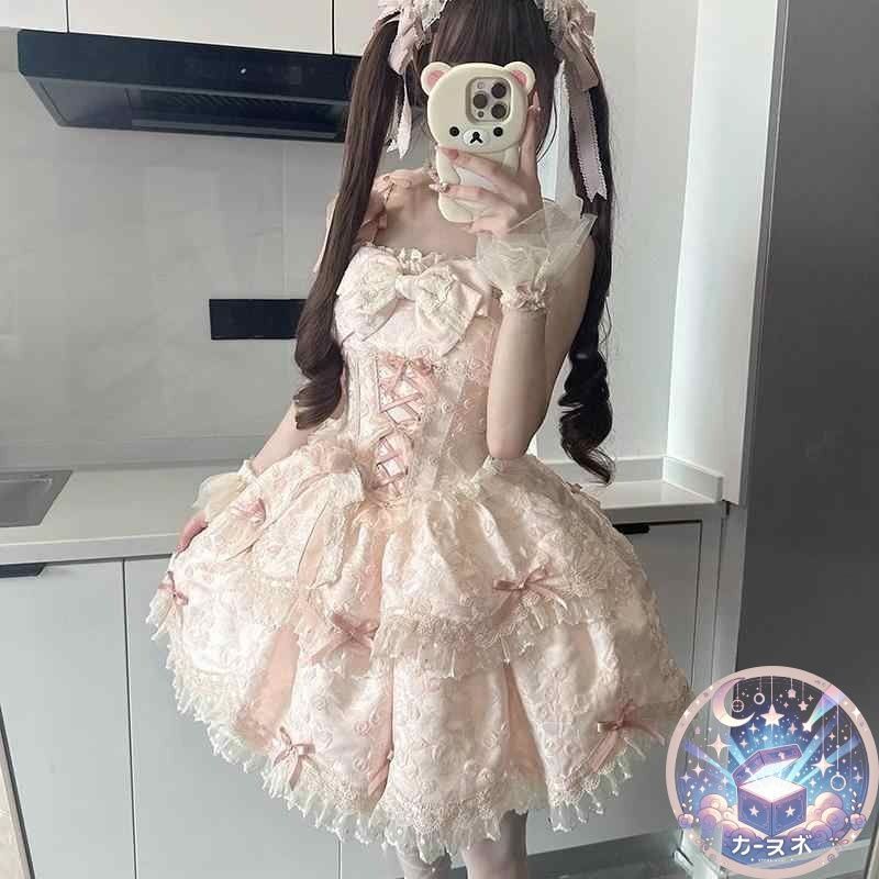 Lolita オリジナルデザイン JSKワンピース ロリータ風プリンセスドレス 蝶結び付き 甘ロリ洋装 お茶会 イベント 撮影会向け lo 10