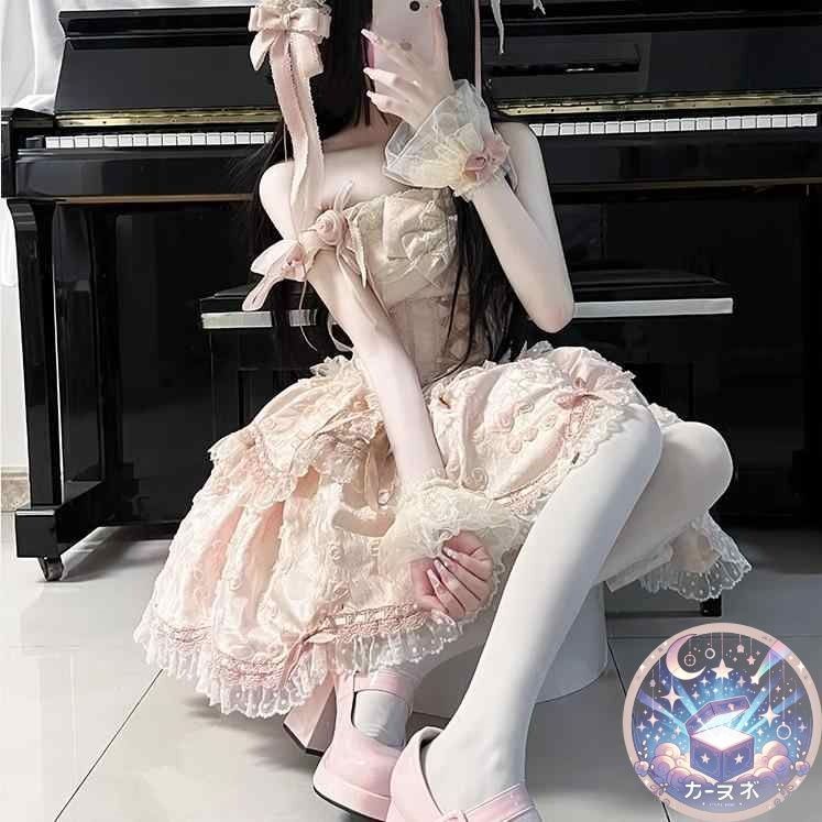 Lolita オリジナルデザイン JSKワンピース ロリータ風プリンセスドレス 蝶結び付き 甘ロリ洋装 お茶会 イベント 撮影会向け lo 10