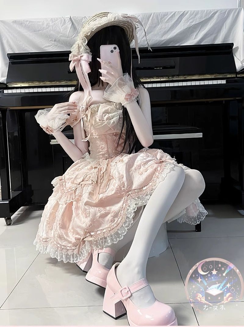 Lolita オリジナルデザイン JSKワンピース ロリータ風プリンセスドレス 蝶結び付き 甘ロリ洋装 お茶会 イベント 撮影会向け lo 10