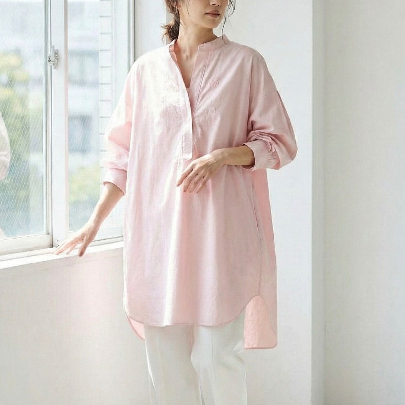 Whim Gazette 2025 SS 刺繍チュニックシャツ F ピンク ウィムガゼット