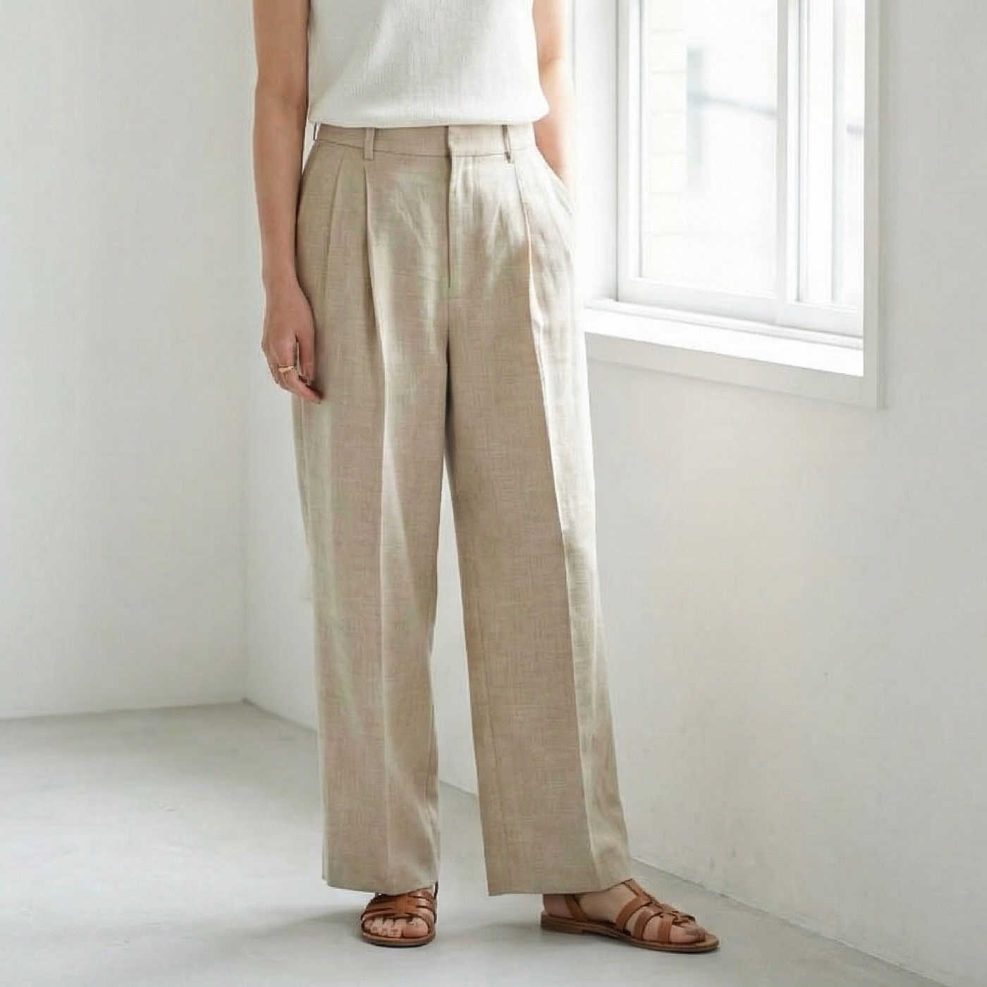 Whim Gazette ジュートライクタックパンツ 36 ベージュ ウィムガゼット