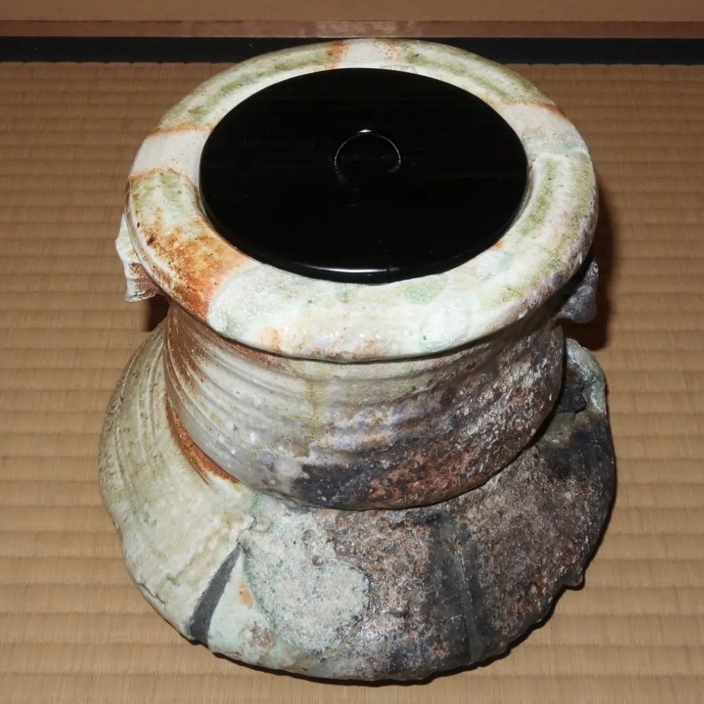 茶道具　水指　杉本貞光 茶道具】杉本貞光 寺垣外窯 伊賀破袋水指 （川瀬表完作 塗蓋添