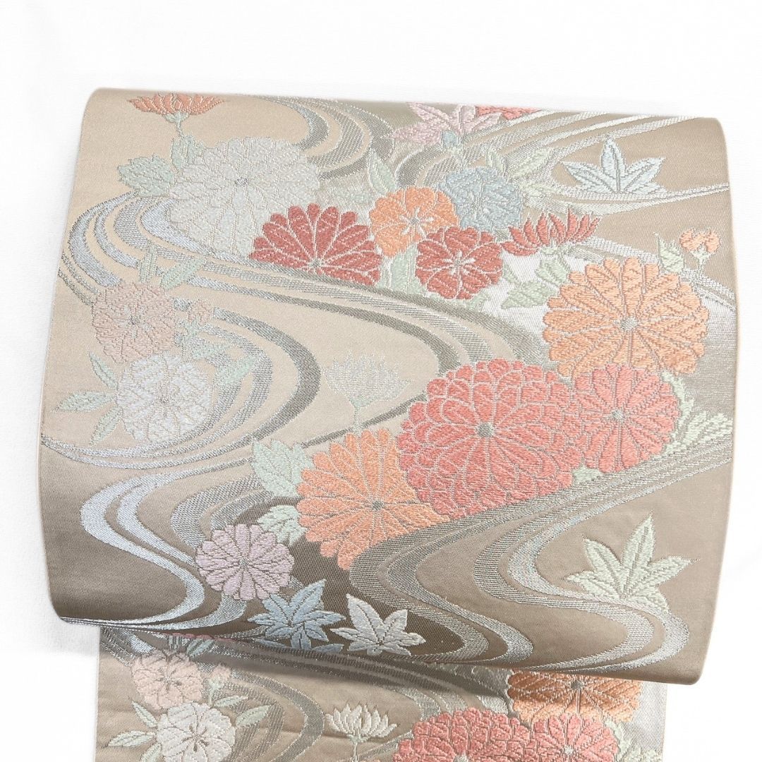 袋帯 川島織物 唐織 菊花 楓 流線 銀糸 着物 114b p ms - メルカリ