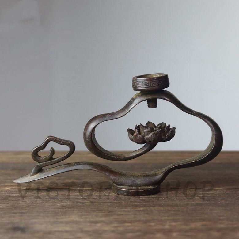 銅 細工 蓮葉蓮華香挿 倒流香託 禅意茶道香薫 装飾品 工芸品 置物