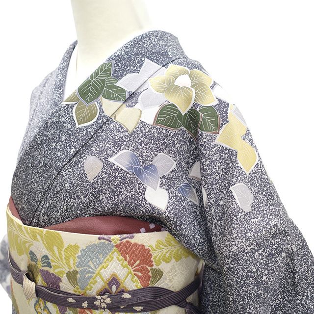 新古品】 訪問着 着物 未使用 フォーマル 正絹 袷 金糸 手染め グレー