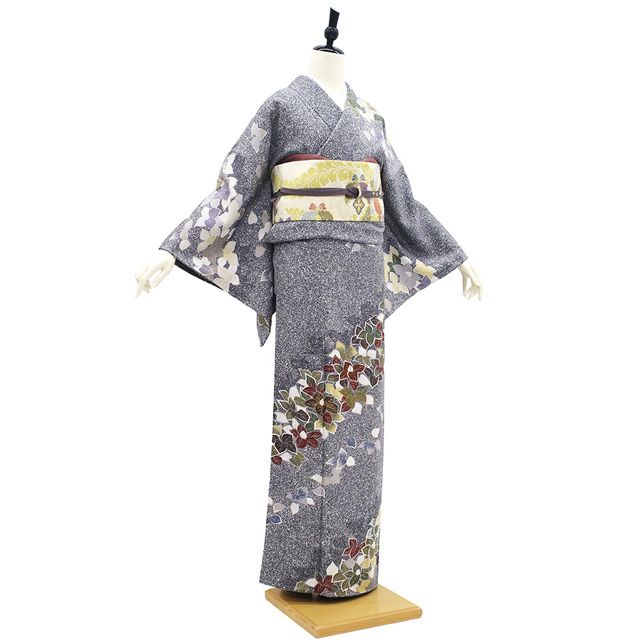 新古品】 訪問着 着物 未使用 フォーマル 正絹 袷 金糸 手染め グレー