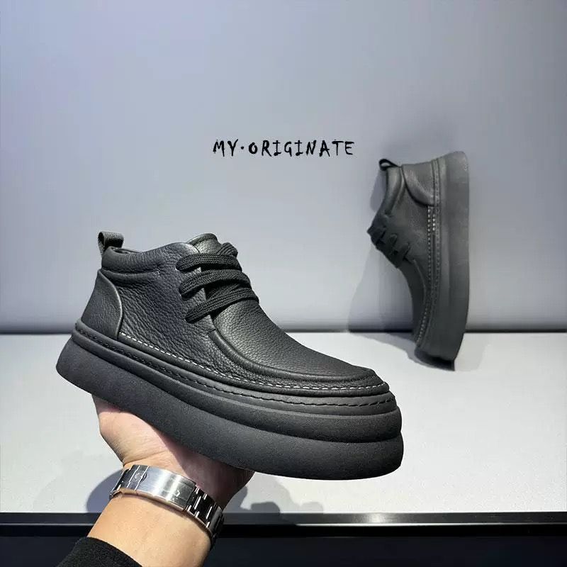h 2025 メンズ ハイカットスニーカー ブラックナイト風 増高約4 5 CM 本革 頭層牛皮 厚底ソール 秋冬カジュアル