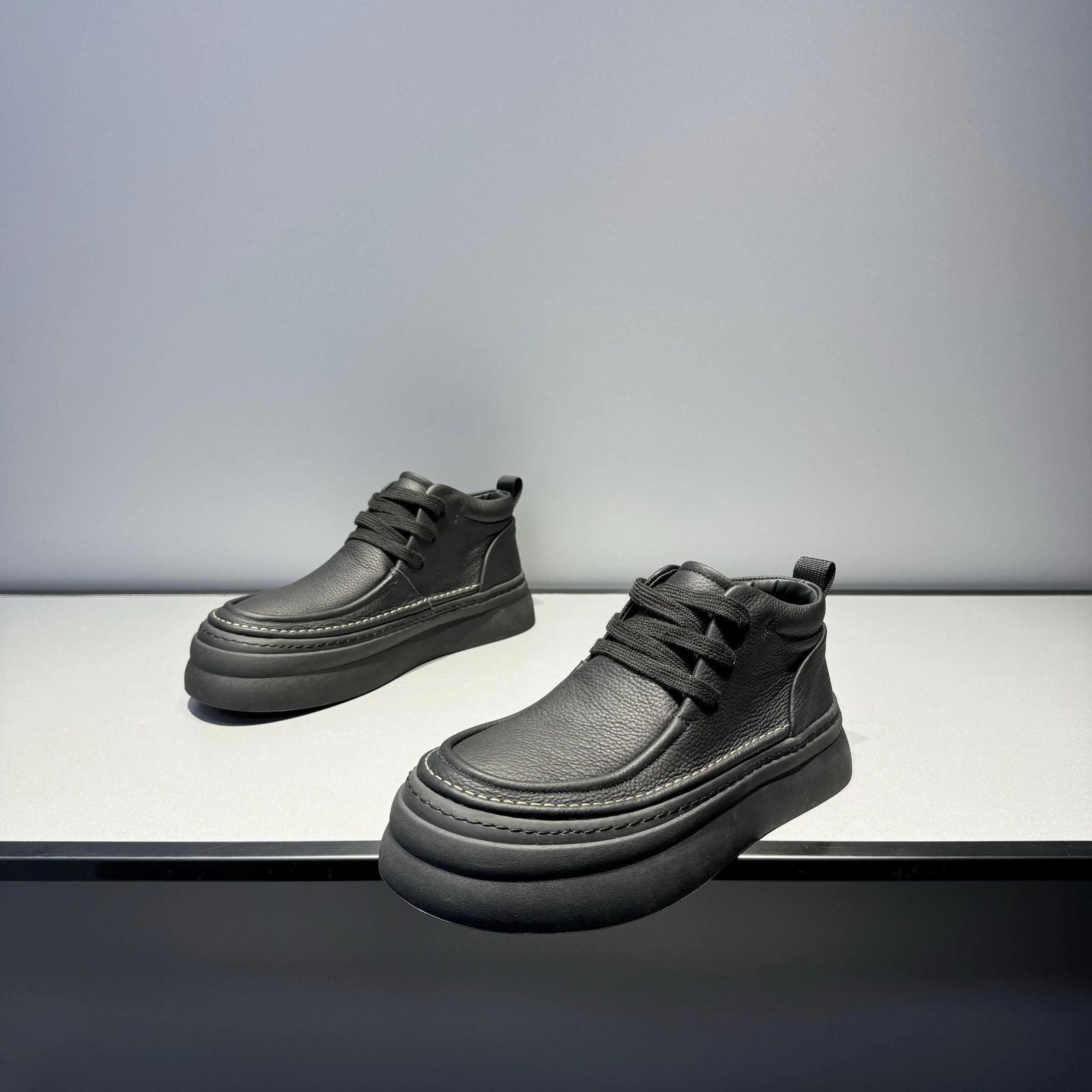  h 2025 メンズ ハイカットスニーカー ブラックナイト風 増高約4 5 CM 本革 頭層牛皮 厚底ソール 秋冬カジュアル その他 靴