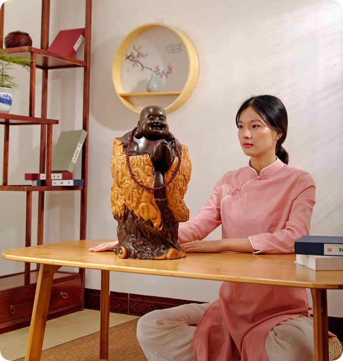 木彫弥勒仏像置物黒檀木彫八方仏笑仏木彫家具玄関マホガニー