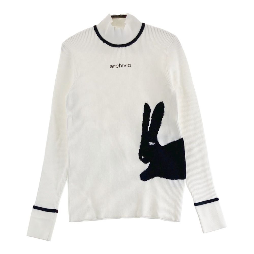 サイズ 38 アルチビオ モデル ハイネック リブ ニットセーター ウサギ柄 ホワイト系 ゴルフウェア レディース ストスト