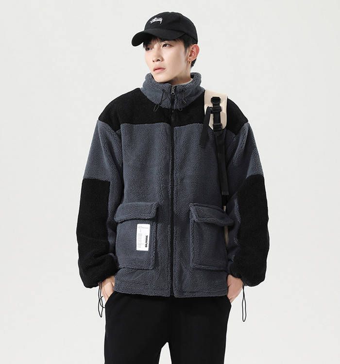  ムートンジャケット ショートコート メンズジャケット スタンドカラージャケット 立ち襟 厚地 カジュアルジャケット 切り替え柄 ブルゾン コート ジャケット ファッション