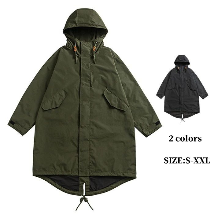 モッズコート カジュアルコート メンズスプリングコート フード付き ミリタリーコート 薄手 トレンチコート 長袖 秋 男性 アウター S-XXL