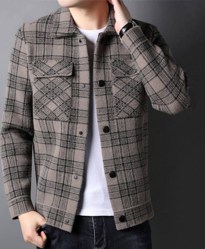 カジュアルジャケット ショートコート メンズジャケット チェック柄 メルトン ジャケット ゆったりジャケット 長袖 アウター レトロ 秋冬服