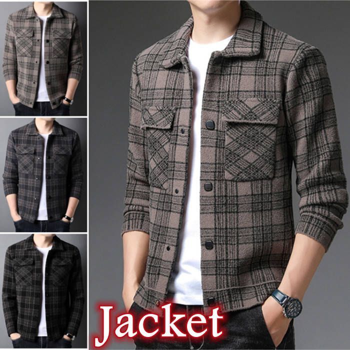 カジュアルジャケット ショートコート メンズジャケット チェック柄 メルトン ジャケット ゆったりジャケット 長袖 アウター レトロ 秋冬服