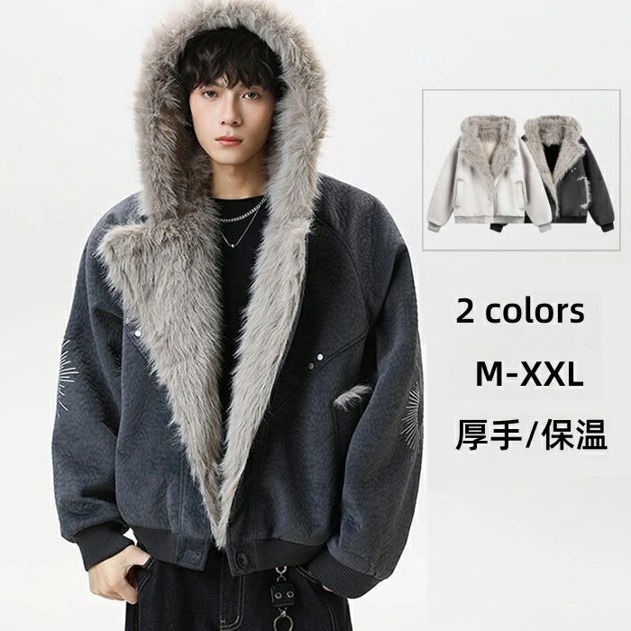 ショートコート ライダースジャケット 裏ボアあり フード付き ファーコート メンズジャケット 毛皮コート 機車服 冬 アウター カジュアルジ