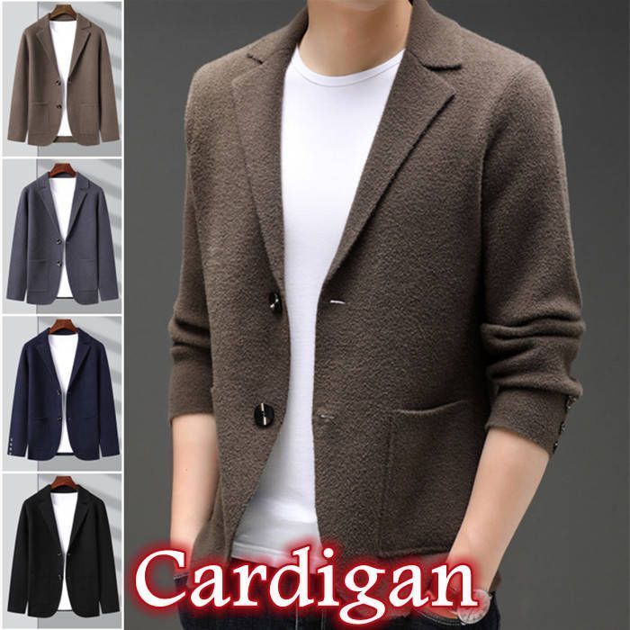カーディガン チェスター ショートコート メンズカーディガン ブレザー 開襟 ジャケット ボタン付き 無地 長袖 カジュアルアウター トップ