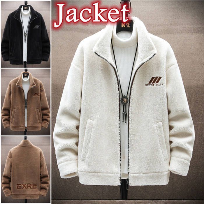 ムートンジャケット ショートコート スタンドカラー メンズジャケット カジュアルジャケット 立ち襟 フルジップジャケット ゆったり ブルゾ