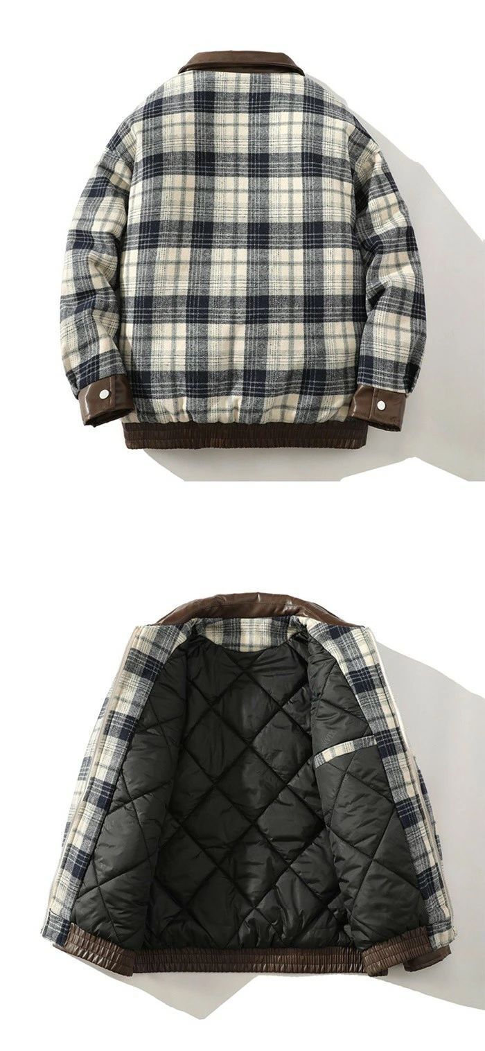  カジュアルジャケット 冬 アウター メンズジャケット チェック柄 ショートコート 男女兼用 毛皮 PU革 ジャケット 男性 切り替え柄 ライダー コート ジャケット ファッション
