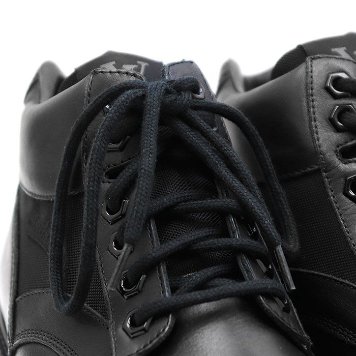 LOUIS VUITTON ルイ ヴィトン オーベルカンフ ライン ショートブーツ 2018年製 LV ロゴ ボアライニング スクリプトエンブロイダリー レースアップ シューズ 靴 メンズ サイズ 6 5 ブラック 黒 イタリア製