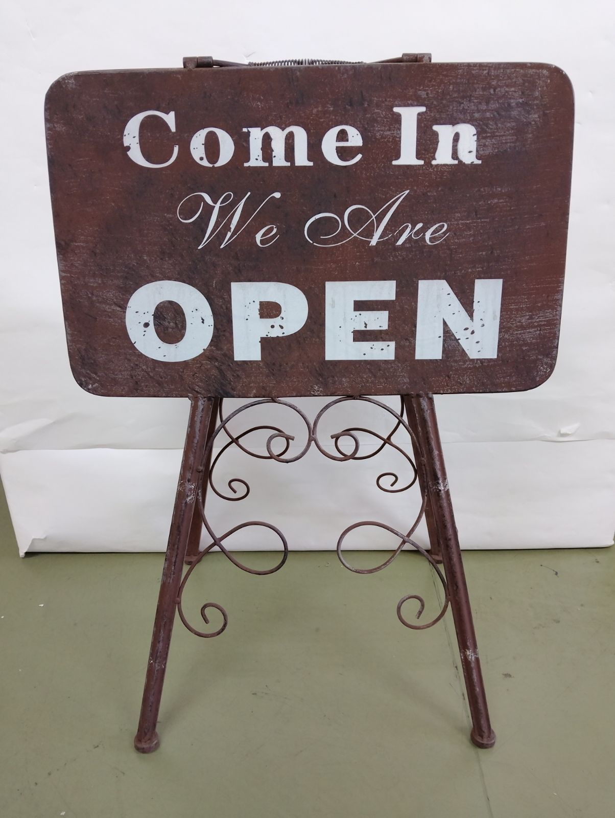 【中古】オープン＆クローズロウスタンド　7052【アイアン製 看板 表示 店舗 玄関 開店 閉店 アンティーク雑貨 ナチュラル雑貨 インテリア雑貨】　管理番号MN834MC