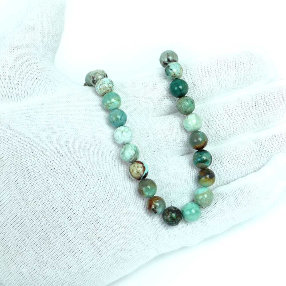 シンプルストーンネックレス クリソコラ 丸玉 8ｍｍ 天然石ビーズパワーストーン