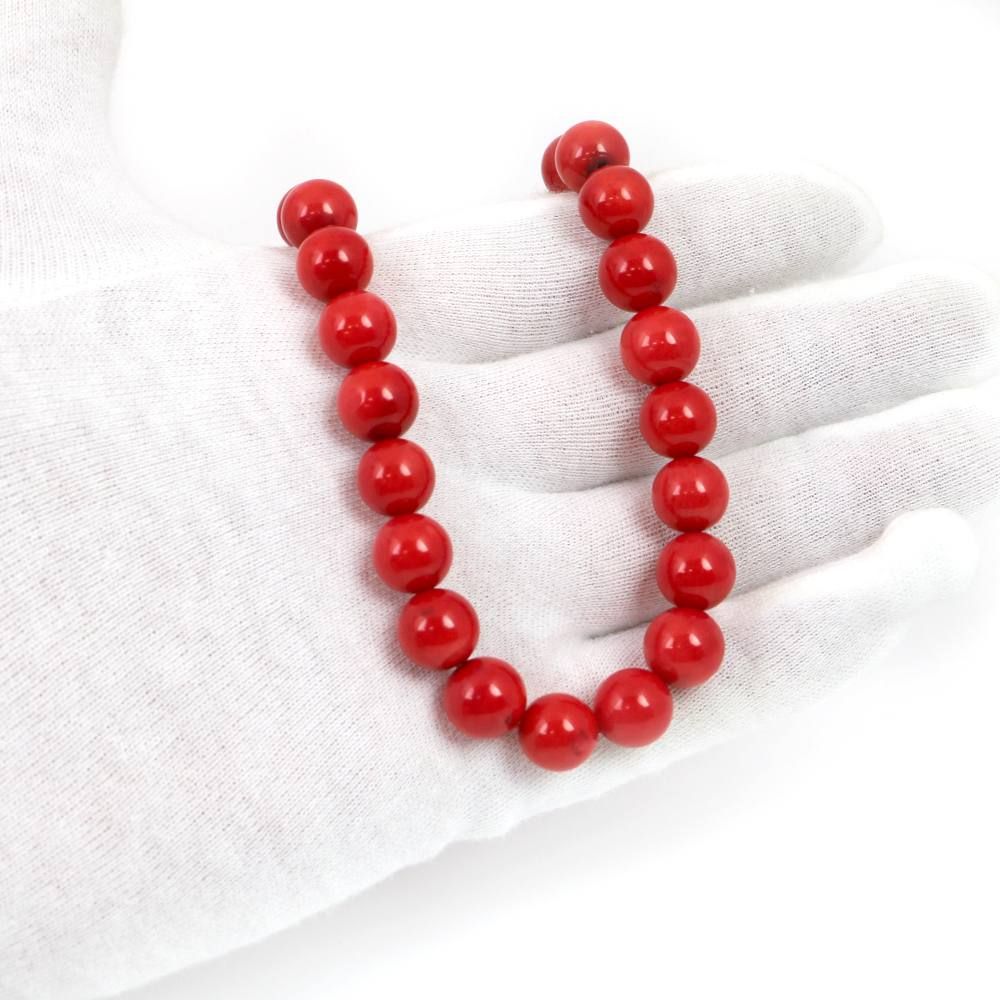 シンプルストーンネックレスコーラル さんご 染め 赤色 丸玉 10 mm 天然石ビーズパワーストーン