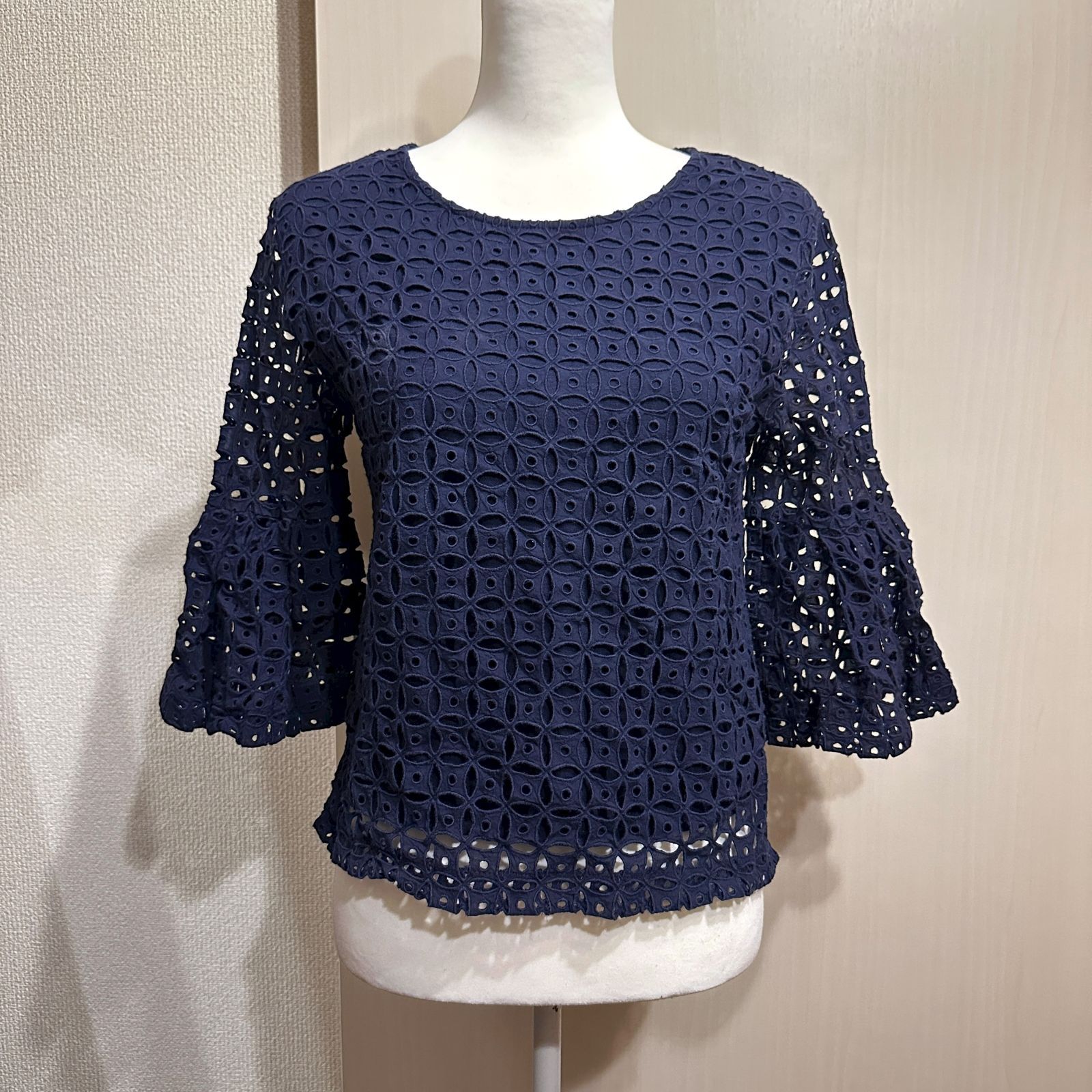 SUGAR ROSE レース7分丈カットソー ネイビー サイズM HR 0725