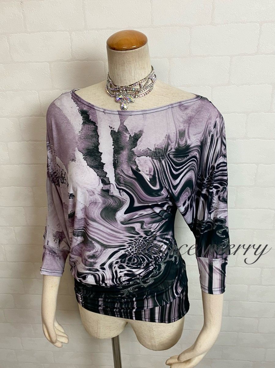 MERRY 社交ダンス ドルマン チュニック トップス 紫 黒 パンツに 2962