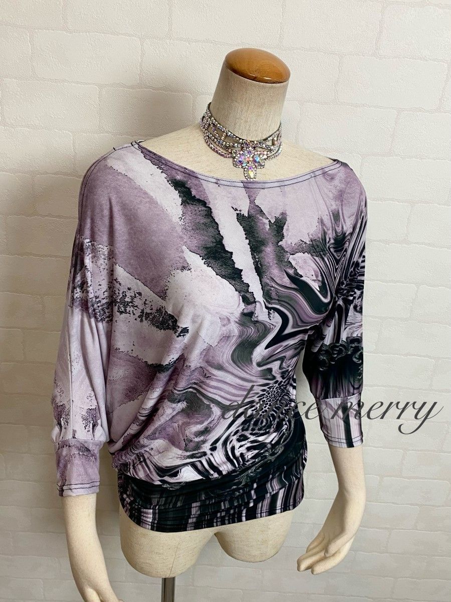 MERRY 社交ダンス ドルマン チュニック トップス 紫 黒 パンツに 2962