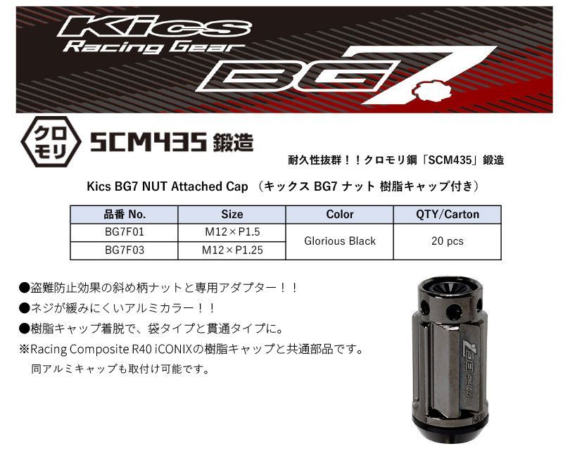 KYO EI キックス BG 7 ホイールナット 樹脂キャップ付き M 12 P 1 5 or 25 グロリアスブラック