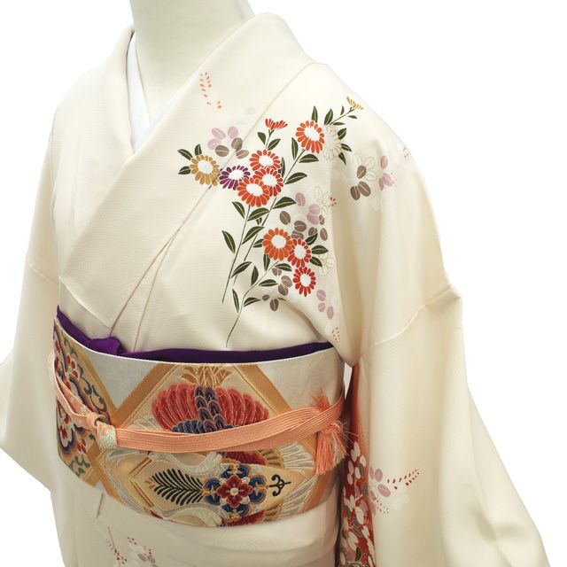 訪問着 着物 袷 手描き友禅 地紋 貝桶 花筏 裄67 Ｌ 中古 sn1731 訪問着 着物 袷 手描き友禅 地紋 貝桶 花筏 裄67 L 中古 sn1731