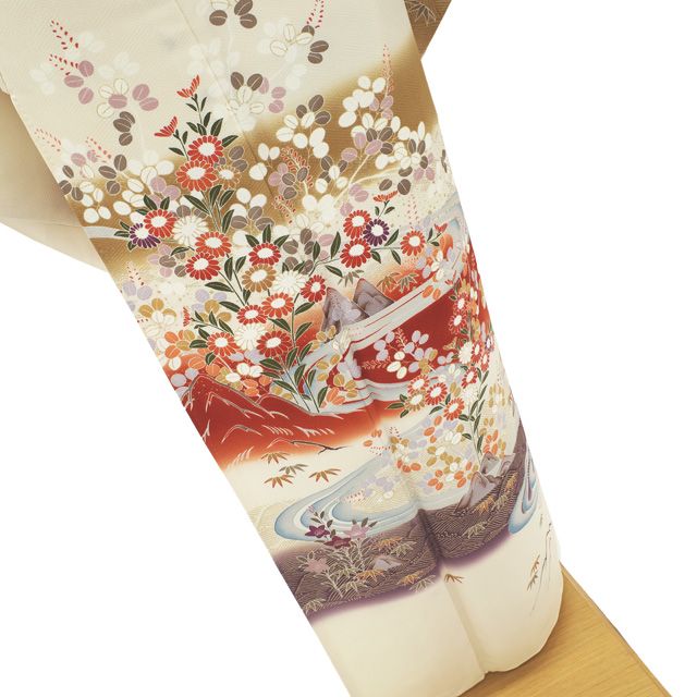 すごい値！ 訪問着 袷 リサイクル 着物 フォーマル 正絹 薄ベージュ 草花 流水 波 中古 仕立て上がり 身丈164 裄丈68 Ｌ みやがわ nek01559 中古】 すごい値！ 訪問着 袷 リサイクル フォーマル 着物 正絹 薄