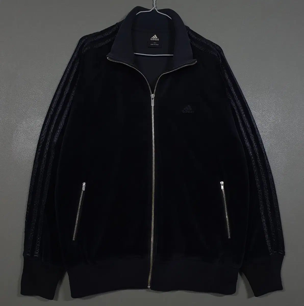 極美品　adidas アディダス　ベロア　ジャージ　ジッパー黒ブラックベルベット XL (105) adidas アディダス ヨーロッパ ツアーベルベット ベロア