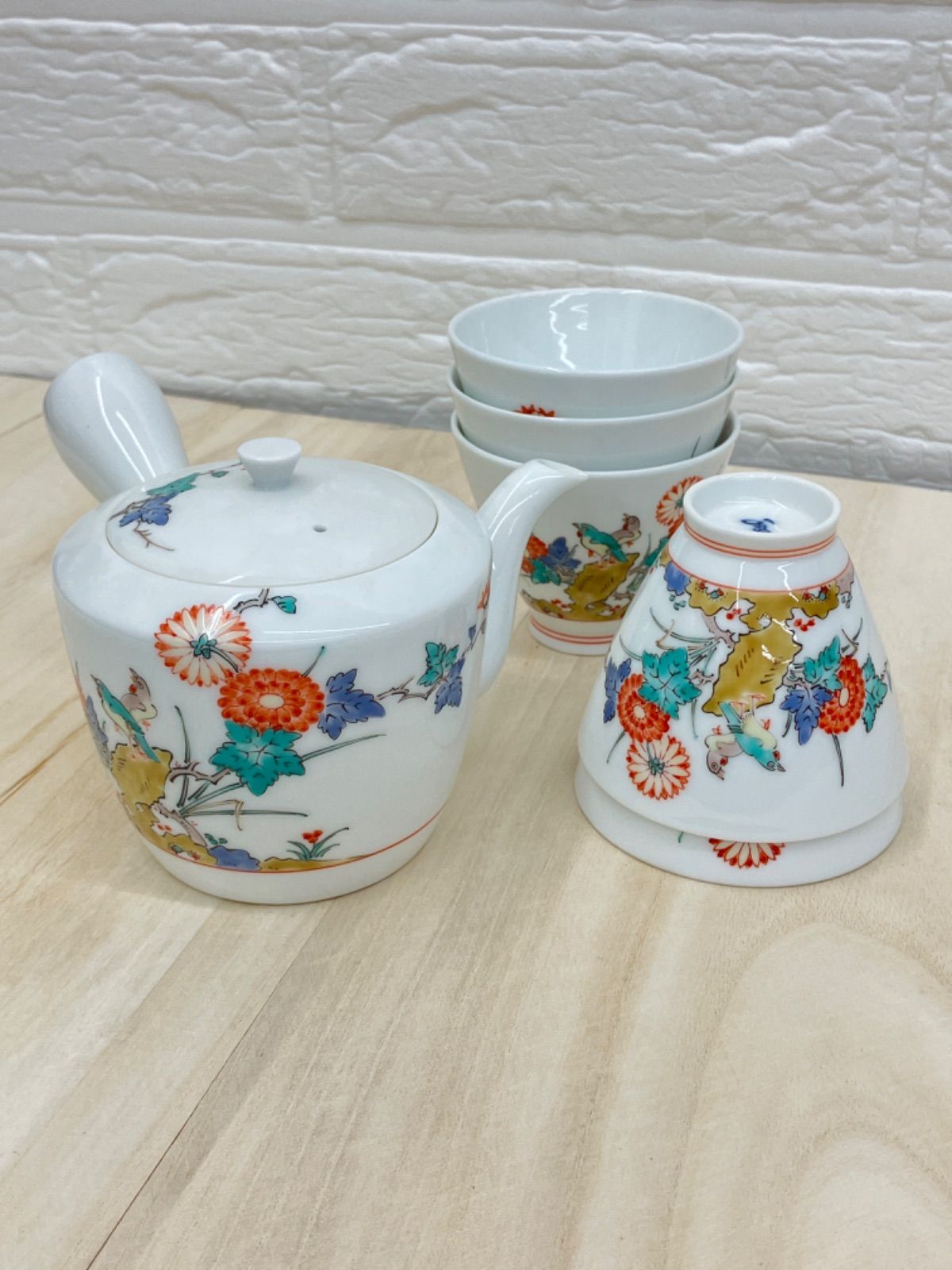 柿右衛門 湯呑み揃え 菊鳥文 急須セット