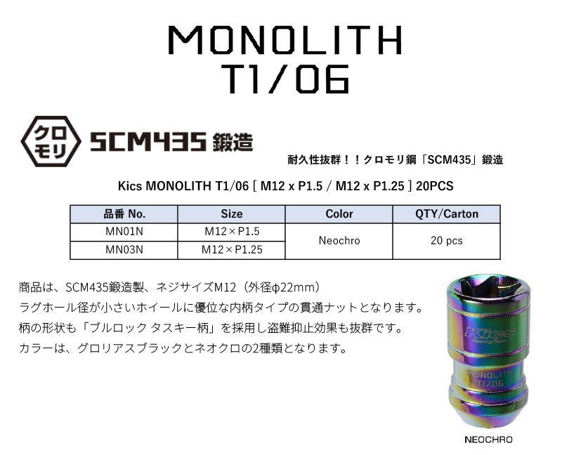 KYO EI キックス モノリス T 1 06 キャップレス M 12 P 5 or 25 ネオクロ