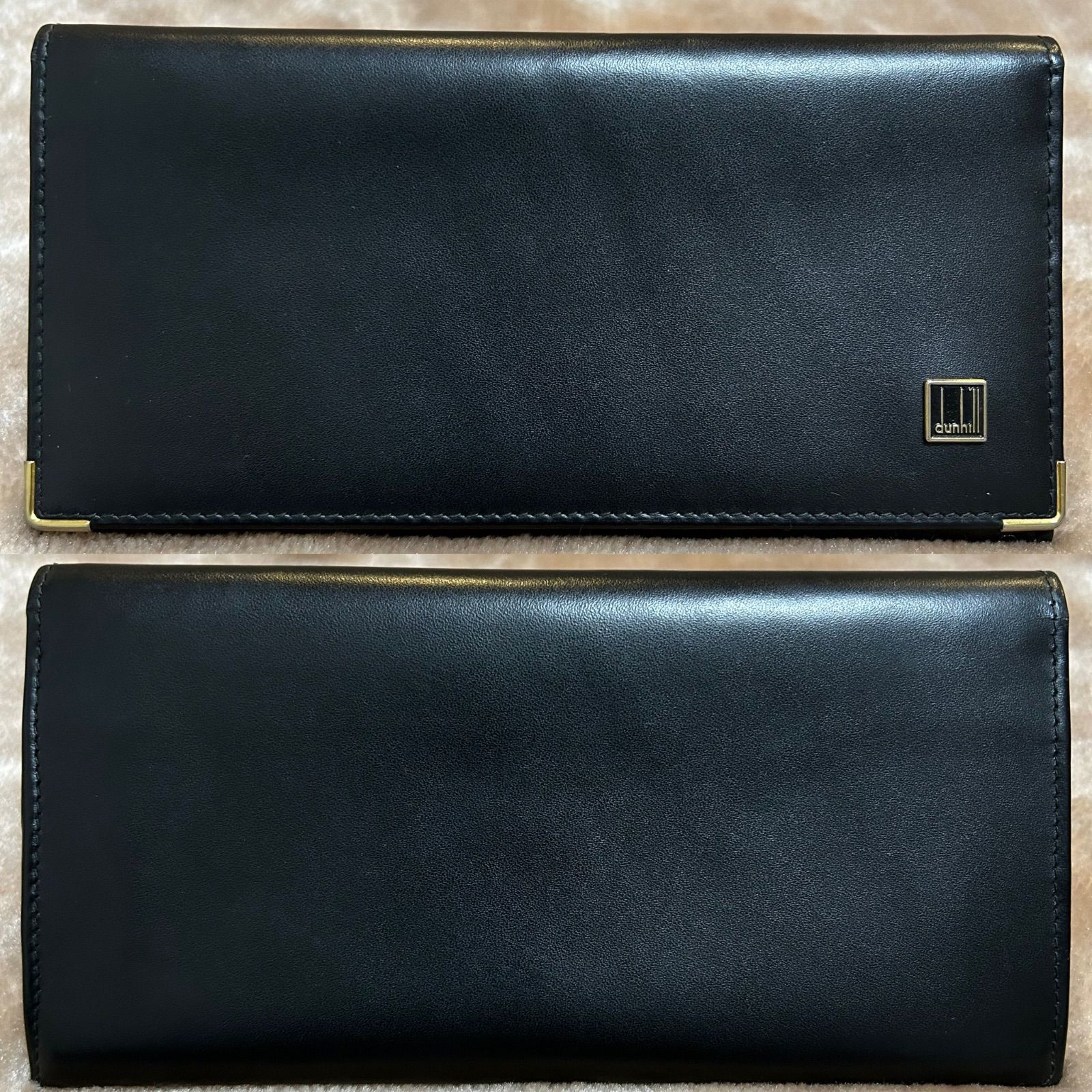 ダンヒルdunhillロングウォレット フラップ式二つ折り長財布 二つ折り財布 折財布 さいふ サイフ wallet 小銭入れ有 小銭入れアリ 小銭入れあり 小銭入れ付き black ブラック　黒色系 無地ロゴレザー保存袋メンズmen’s男性用紳士 ダンヒルdunhillロングウォレット フラップ式二つ折り長財布 二つ折り
