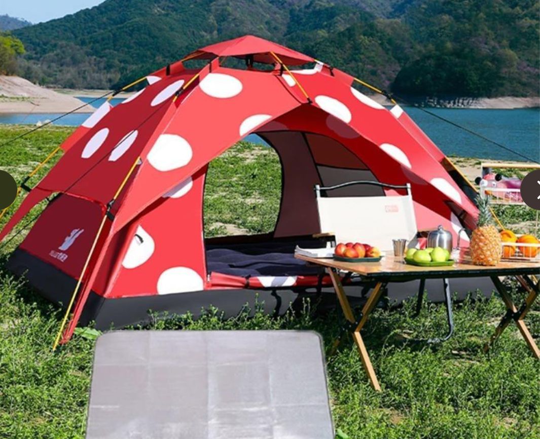 大好評 テント ワンタッチテント ファミリーテント ドットキノコ 3-4人用 防湿気シートを送る 3秒設営 2 WAY 内帳?外帳 UVカット加工 耐水圧3000ｍｍ 防風防水 防