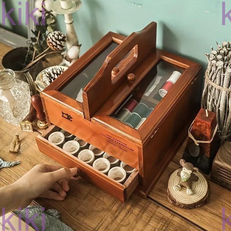新品未使用木製 ソーイングボックス 裁縫箱 収納箱 薬箱 裁縫道具 針箱