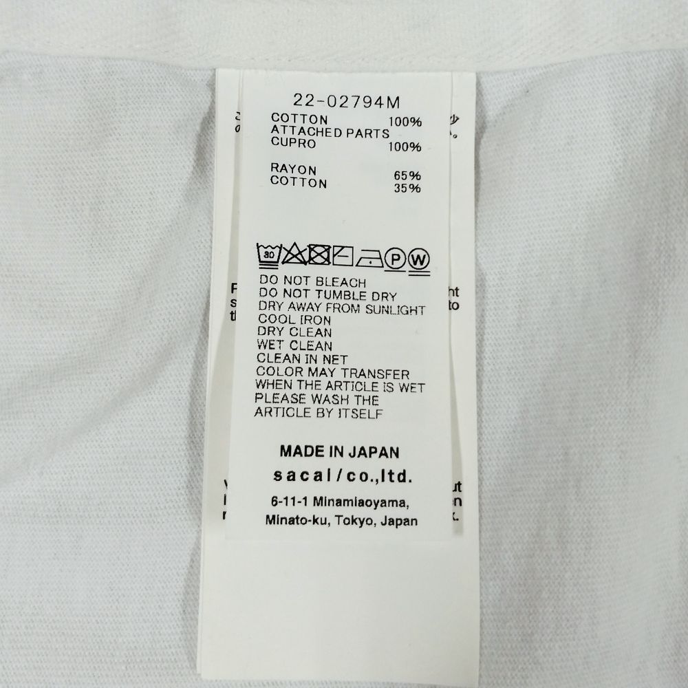 SACAI サカイ 品番 22-02794M 袖切替し 半袖Tシャツ ホワイト系