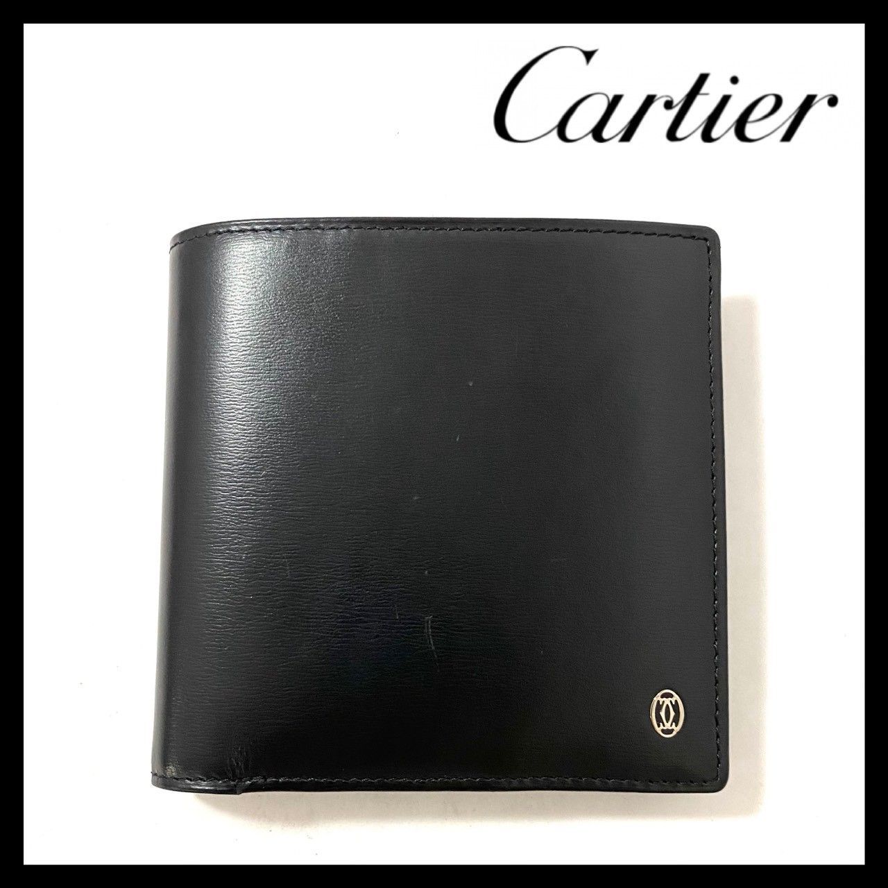Cartier パシャ 二つ折り財布 レザー ブラック 黒 コンパクトウォレット カルティエ M 000
