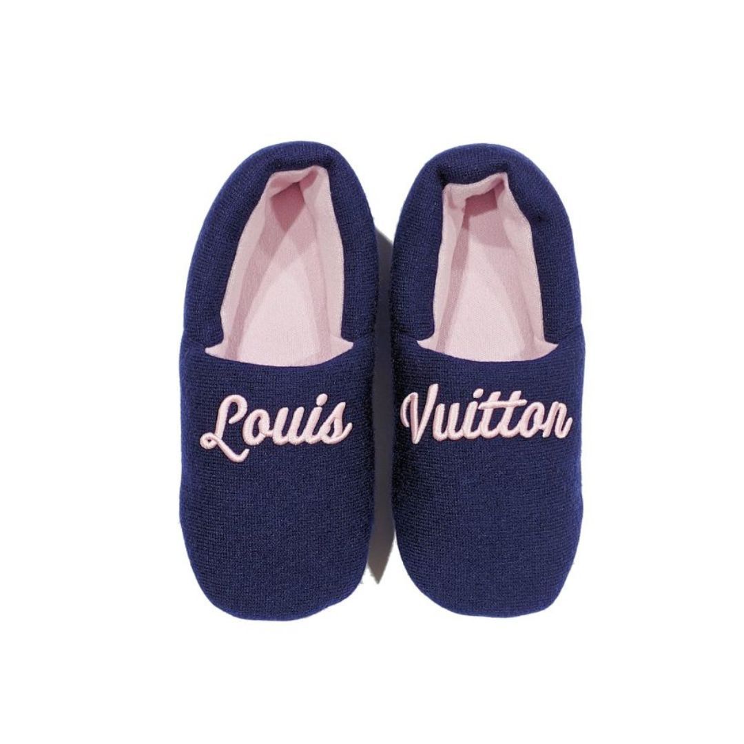 LOUIS VUITTON ルイヴィトン LV ニット ルームシューズ スリッパ ドリーミーライン ネイビー ピンク 39