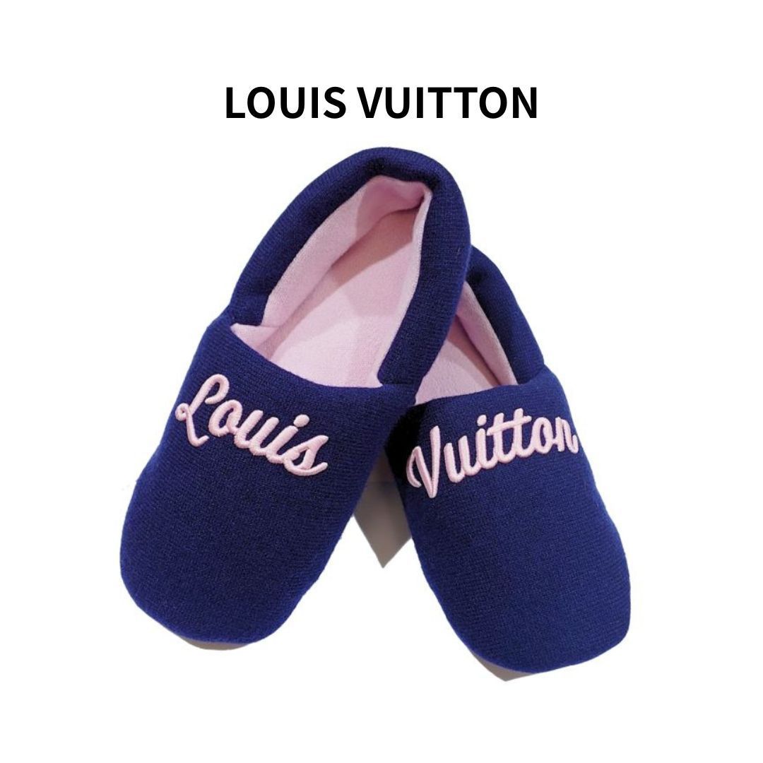 LOUIS VUITTON ルイヴィトン LV ニット ルームシューズ スリッパ ドリーミーライン ネイビー ピンク 39