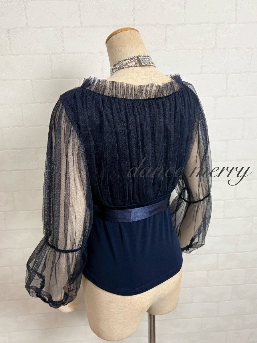 MERRY】新品 豪華 社交ダンス ツーピース セットアップ 紺 ネイビー