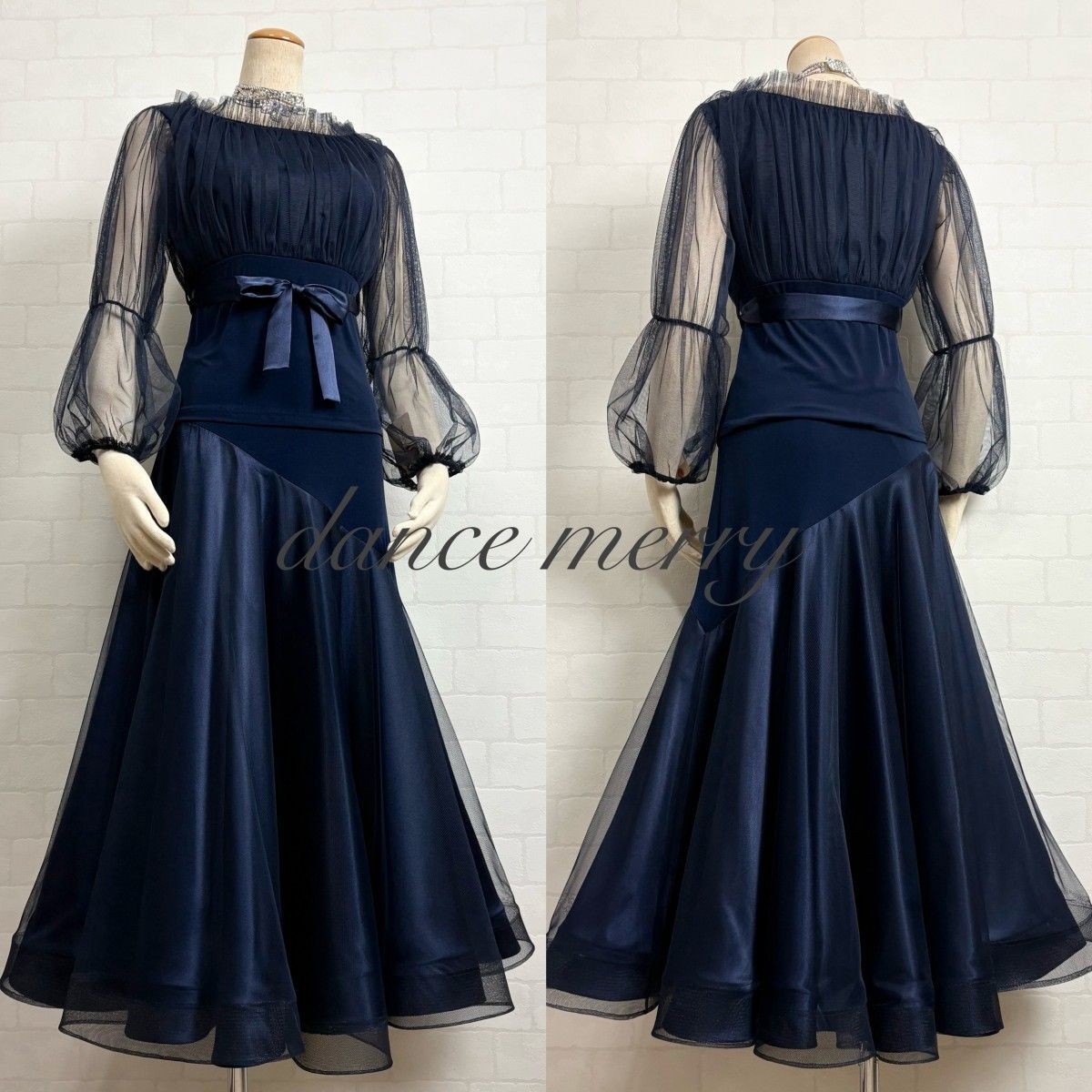 MERRY】新品 豪華 社交ダンス ツーピース セットアップ 紺 ネイビー