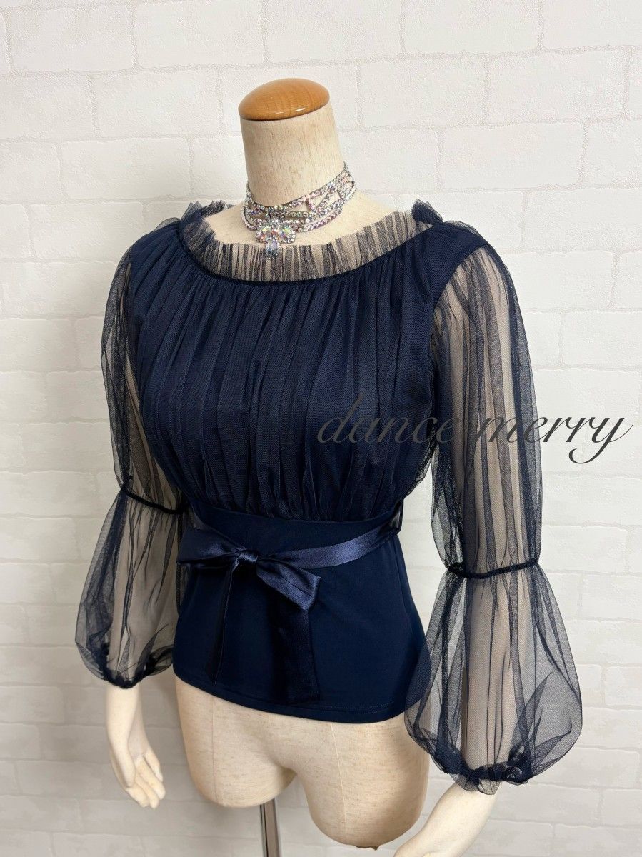 MERRY】新品 豪華 社交ダンス ツーピース セットアップ 紺 ネイビー