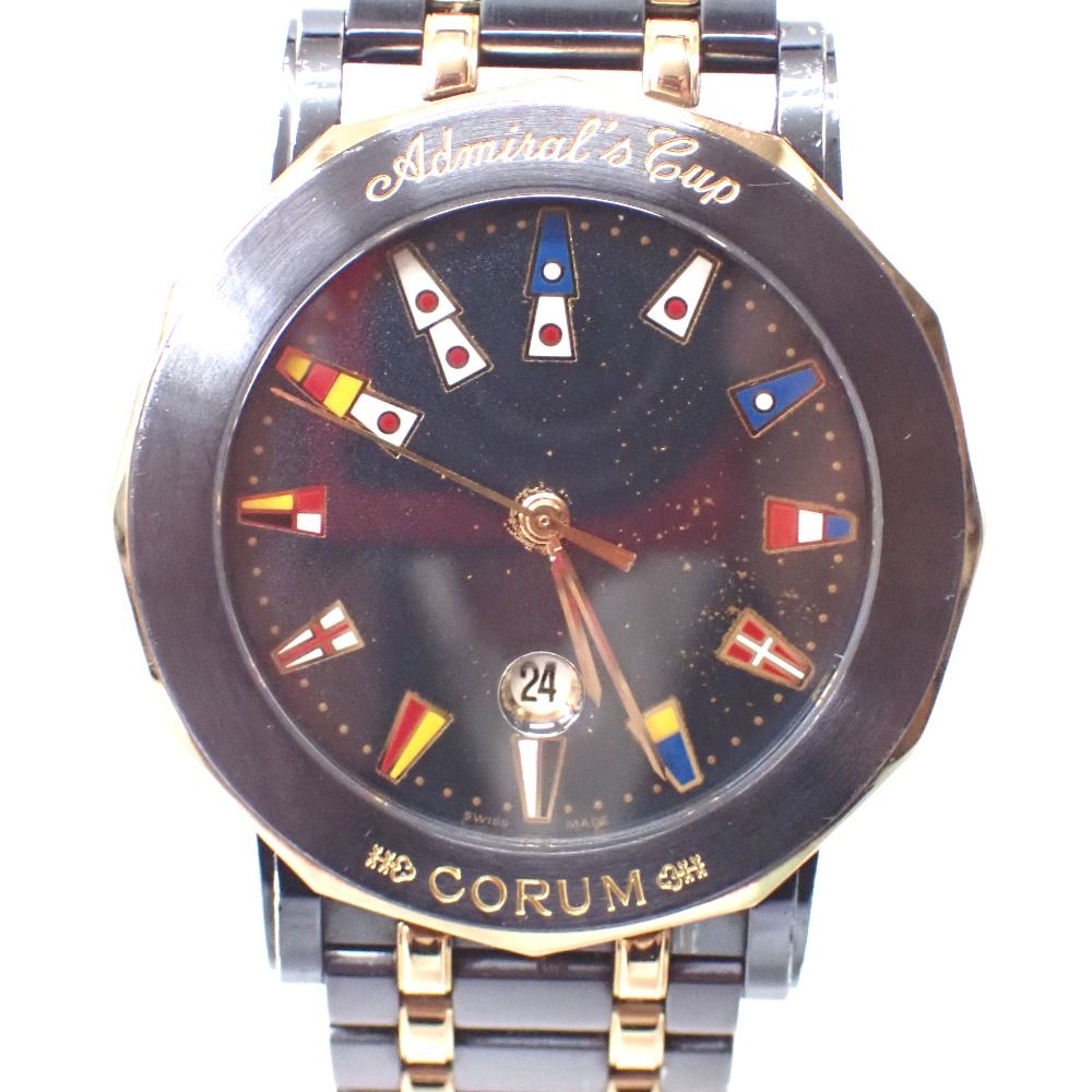 Ft 1306881 コルム 腕時計 アドミラルズカップ 国旗柄 99 430 34 V 585 ネイビー文字盤 メンズ CORUM