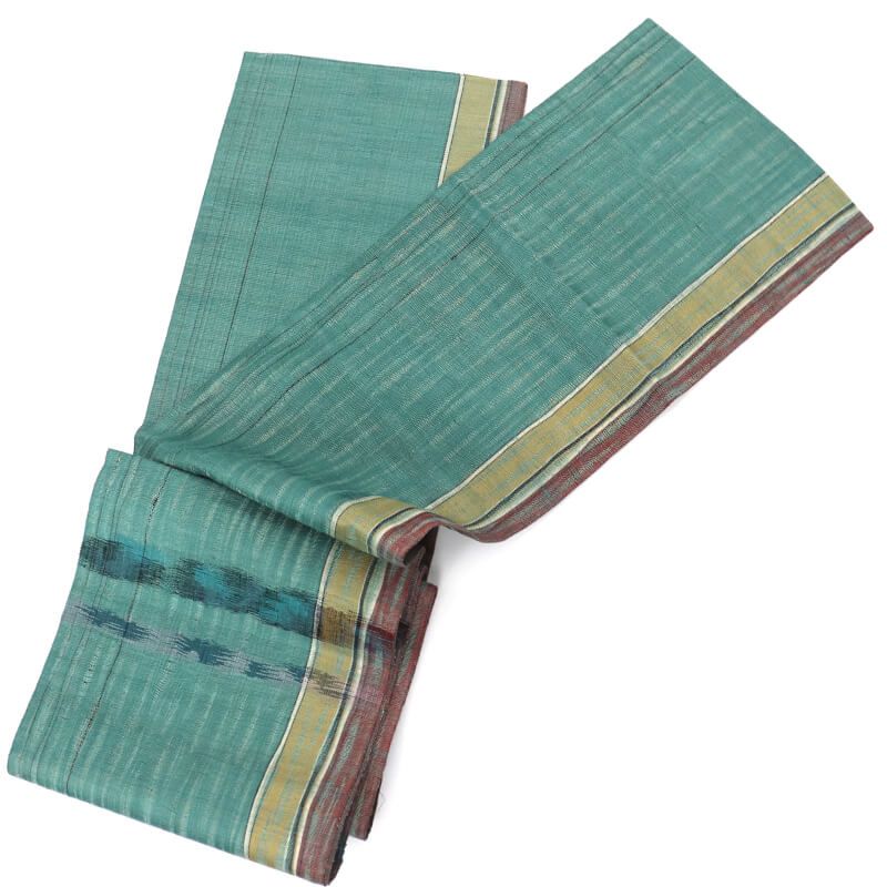 渡文 袋帯 おしゃれ用 すくい織 正絹 お太鼓柄 緑 草木柄 上品 長さ