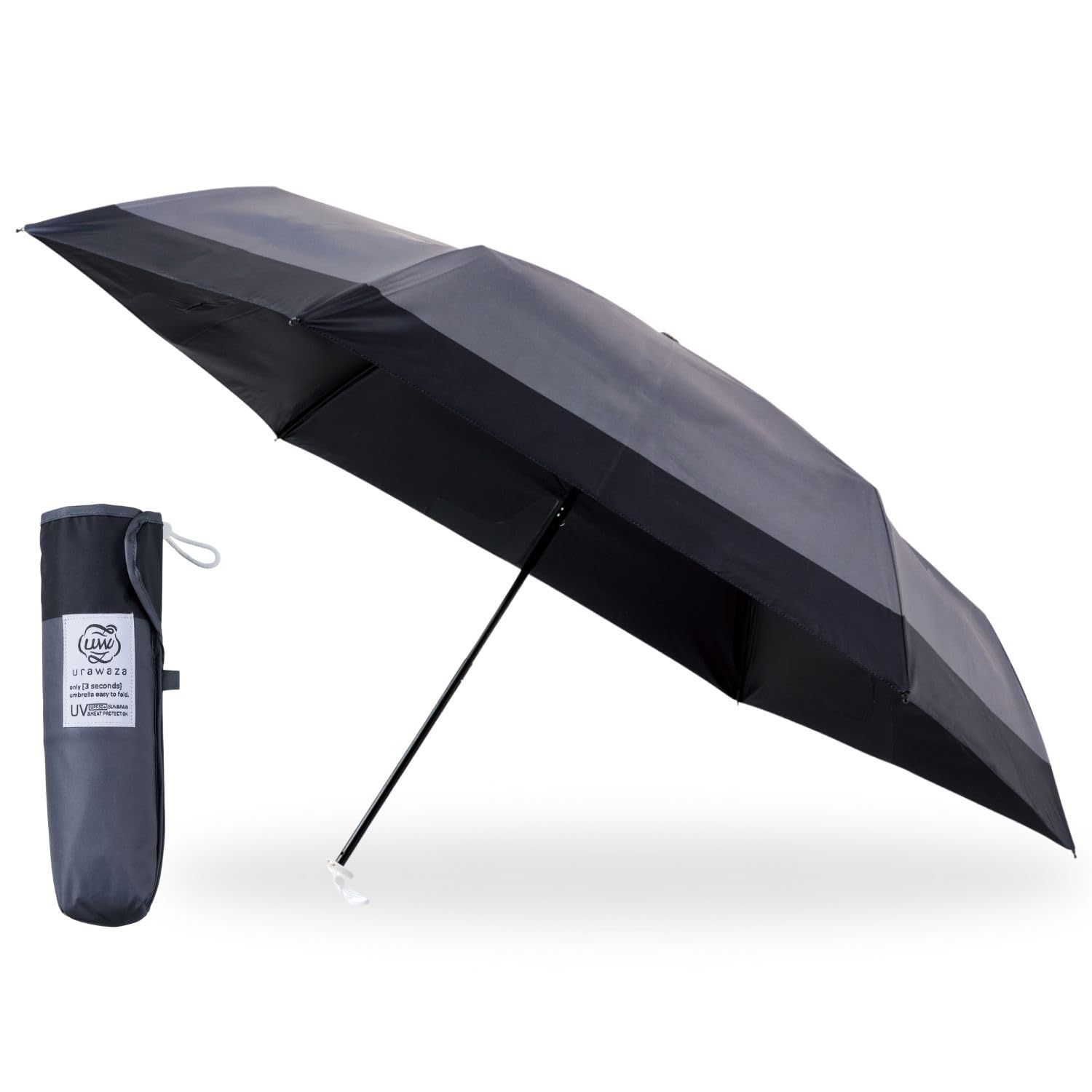 ムーンバット 3秒でたためる傘 urawaza 日傘 遮熱 遮光100 UVカット 晴雨兼用 手開き 形状記憶 畳みやすい 折りたたみ傘 ウラワザ バイカラー ツートン 親骨55 cm 30245 グレー