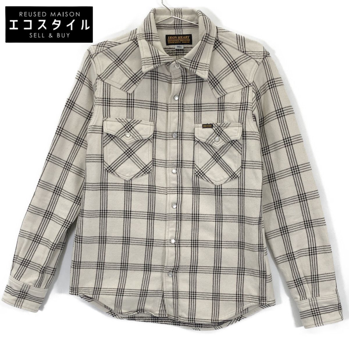 IRON HEART アイアンハート ﾎﾜｲﾄ×ﾌﾞﾗｯｸ ｲﾝﾃﾞｨｺﾞﾁｪｯｸｳｴｽﾀﾝｼｬﾂ S